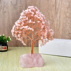 Natural Rose Quartz Fortune Tree Ornaments