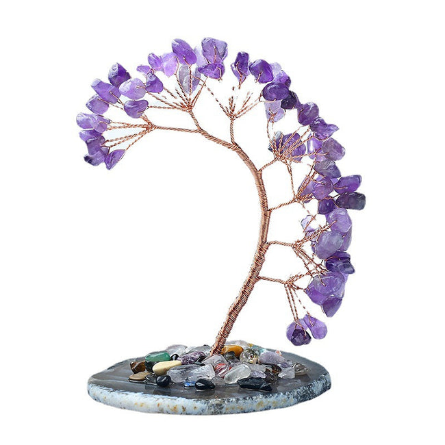 Natural Agate Base Crystal Colorful Fortune Tree