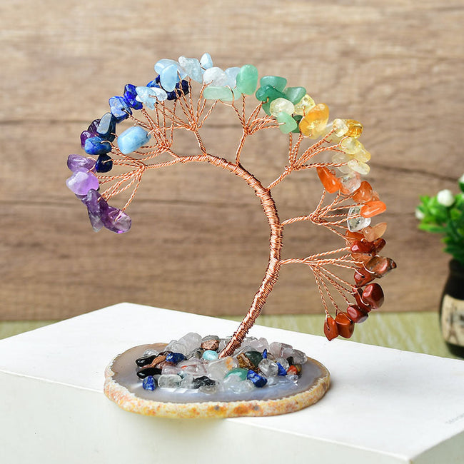 Natural Agate Base Crystal Colorful Fortune Tree