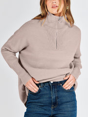 Women's Quarter Zip Rib Knit Cozy Pullover Sweaters (Buy 2 Free Shipping)
