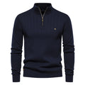 Men's Casual Cotton Half Zipper Stand Collar Pullover Sweater