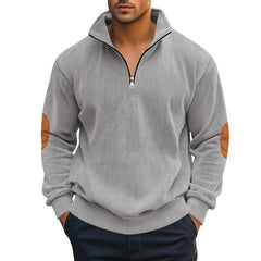 Men's Corduroy Colorblock Stand Collar Half Zip Long Sleeve Sweatshirt