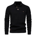 Men's Mock Neck Button-Up Cotton Pullover Sweater