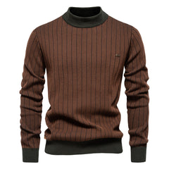 Men's Mock Turtleneck Striped Knit Pullover Sweater