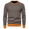Men's Casual Warm Cotton Spliced Pullovers Crew Neck Sweater