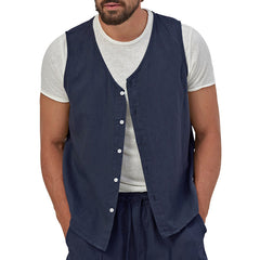 Men's Casual Button-Up Linen Vest
