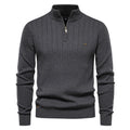 Men's Casual Cotton Half Zipper Stand Collar Pullover Sweater