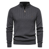 Men's Casual Cotton Half Zipper Stand Collar Pullover Sweater