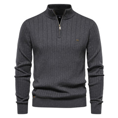 Men's Casual Cotton Half Zipper Stand Collar Pullover Sweater