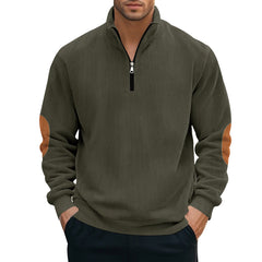 Men's Corduroy Colorblock Stand Collar Half Zip Long Sleeve Sweatshirt