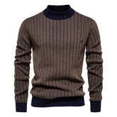 Men's Mock Turtleneck Striped Knit Pullover Sweater