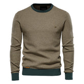 Men's Casual Warm Cotton Spliced Pullovers Crew Neck Sweater