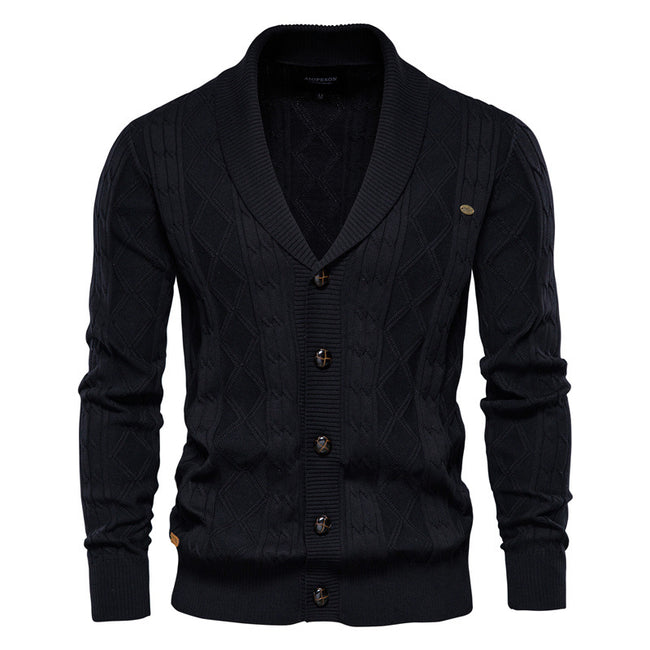 Men's Personalized Jacquard Fashion Casual Knitted V-Neck Coat