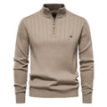 Men's Casual Cotton Half Zipper Stand Collar Pullover Sweater