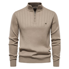 Men's Casual Cotton Half Zipper Stand Collar Pullover Sweater