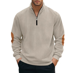 Men's Corduroy Colorblock Stand Collar Half Zip Long Sleeve Sweatshirt