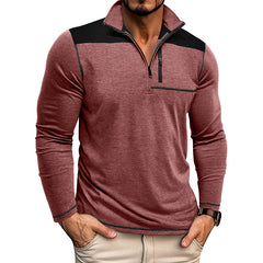 Men's Color Block Long Sleeve Stand Collar Zip Sweatshirt