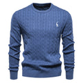 Men's Round Neck Twist Patterned Giraffe Embroidery Sweater