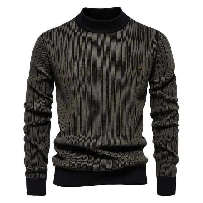 Men's Mock Turtleneck Striped Knit Pullover Sweater