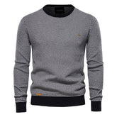 Men's Casual Warm Cotton Spliced Pullovers Crew Neck Sweater