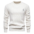 Men's Round Neck Twist Patterned Giraffe Embroidery Sweater