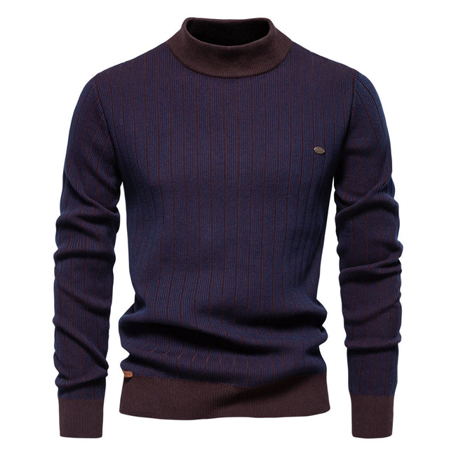 Men's Mock Turtleneck Striped Knit Pullover Sweater
