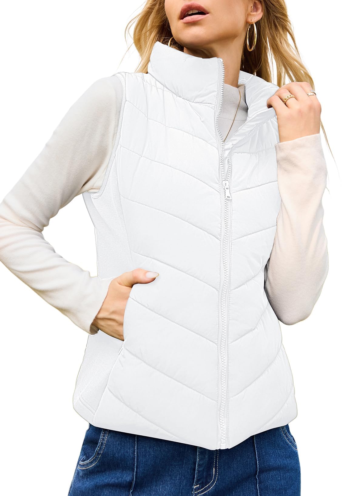 Women's Sleeveless Zip Up Stand Collar Quilted Puffer Vest (Buy 2 Free Shipping)