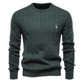 Men's Round Neck Twist Patterned Giraffe Embroidery Sweater