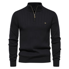 Men's Casual Cotton Half Zipper Stand Collar Pullover Sweater