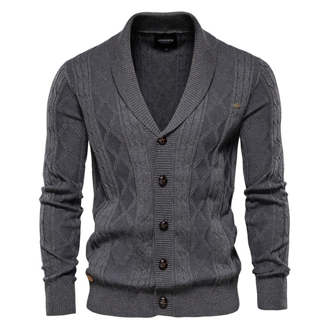 Men's Personalized Jacquard Fashion Casual Knitted V-Neck Coat