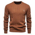 Men's Round Neck Twist Patterned Giraffe Embroidery Sweater