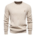 Men's Round Neck Twist Patterned Giraffe Embroidery Sweater