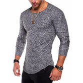 Men's Long Sleeve Striped Texture Crew Neck Vintage Casual