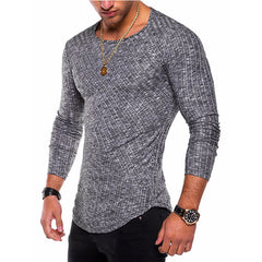 Men's Long Sleeve Striped Texture Crew Neck Vintage Casual