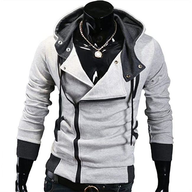 Men's Contrast Solid Color Zipper-up Hooded Jacket Active Hip Hop