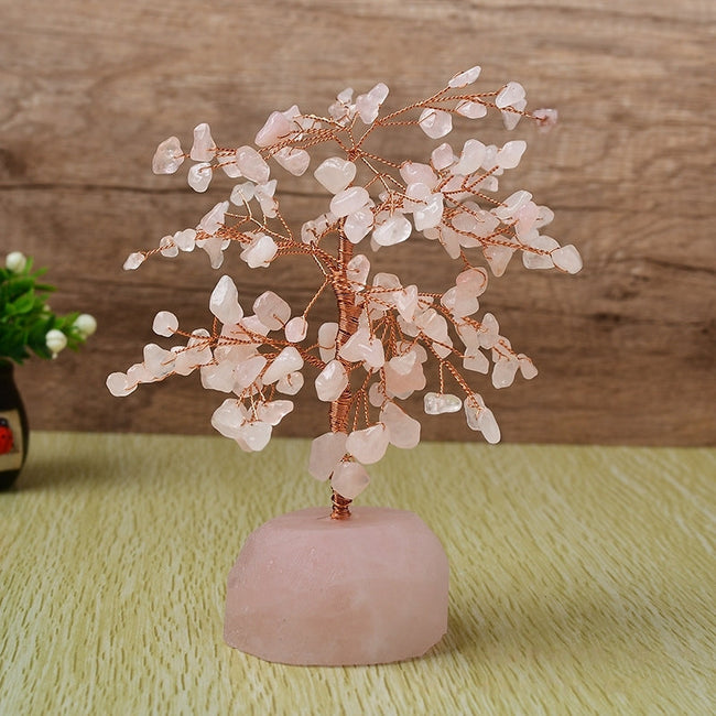 Crystal Fortune Tree with Natural Stone Base and Leaves