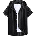 Men's Casual Hooded Striped Print Short-sleeved Shirt