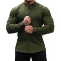 Men's Solid Color Stand Collar Slim Fit Stretch Long Sleeve Shirt