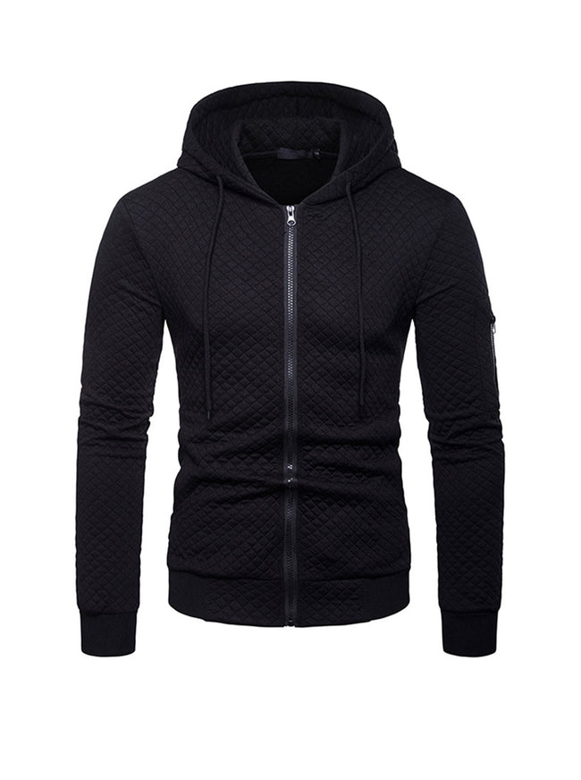 Men's Jacquard Small Check Hoodie Sweatshirt Jacket