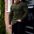 Men's Solid Color Stand Collar Slim Fit Stretch Long Sleeve Shirt