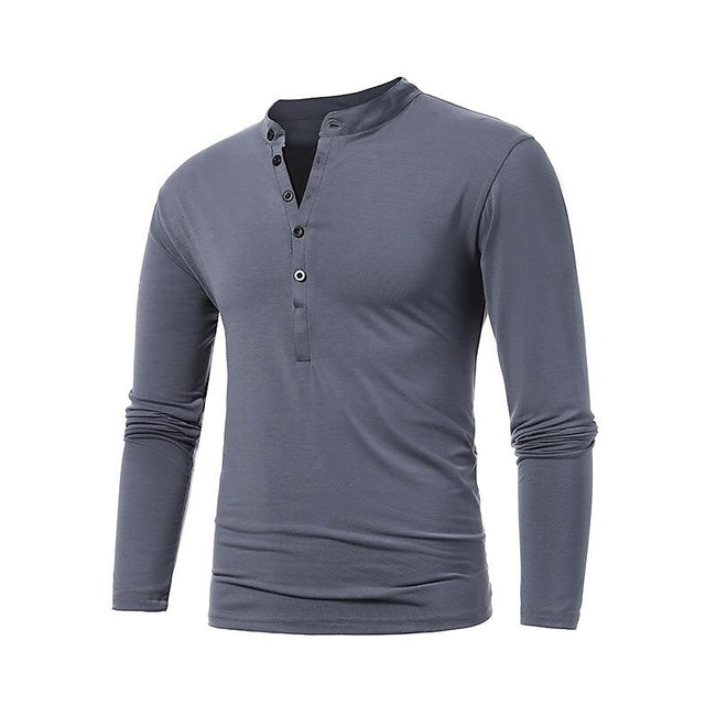 Men's Henley Jersey Patchwork Long Sleeve T-Shirt