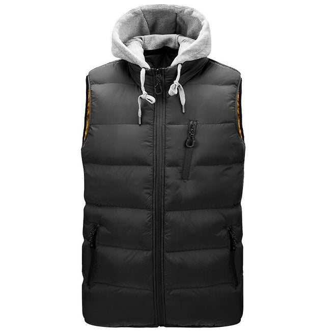 Men's Stand Collar Detachable Hood Zip-up Padded Gilet