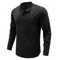 Men's Henley Collar Cotton Linen Long Sleeve Shirt