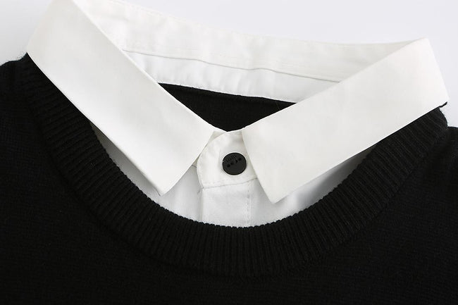 Men's Slim Patchwork Fake Two Piece Knit Sweater