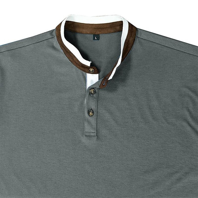 Men's Henley Solid Color Patchwork Long Sleeve T-Shirt