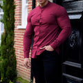 Men's Solid Color Stand Collar Slim Fit Stretch Long Sleeve Shirt