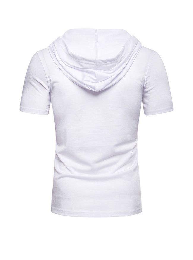 Men's Lace-up Short Sleeve Hooded T-shirt