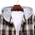 Men's Long Sleeve Flannel Brushed Check Hooded Casual Shirt Blue Brown