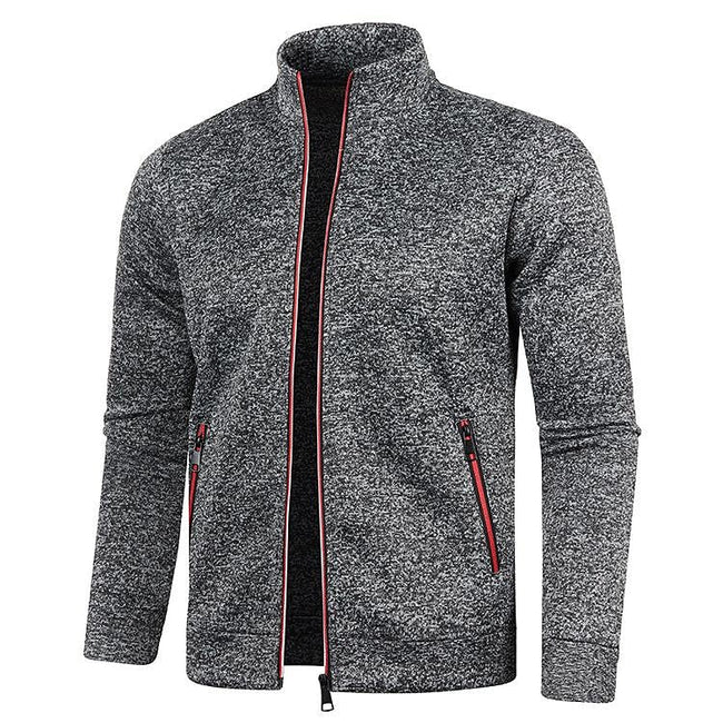 Men's Stand Collar Cardigan Long Sleeve Thin Fleece Sweater