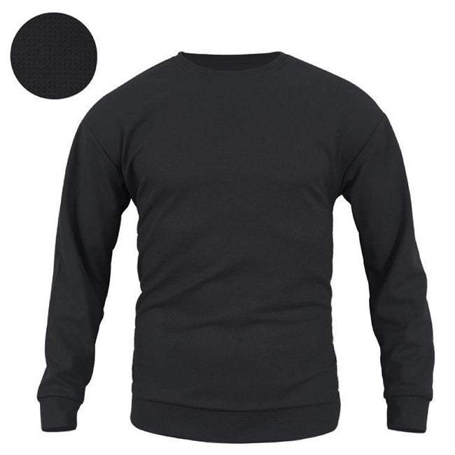 Men's Waffle Solid Color Pullover Long Sleeve Sweatshirt